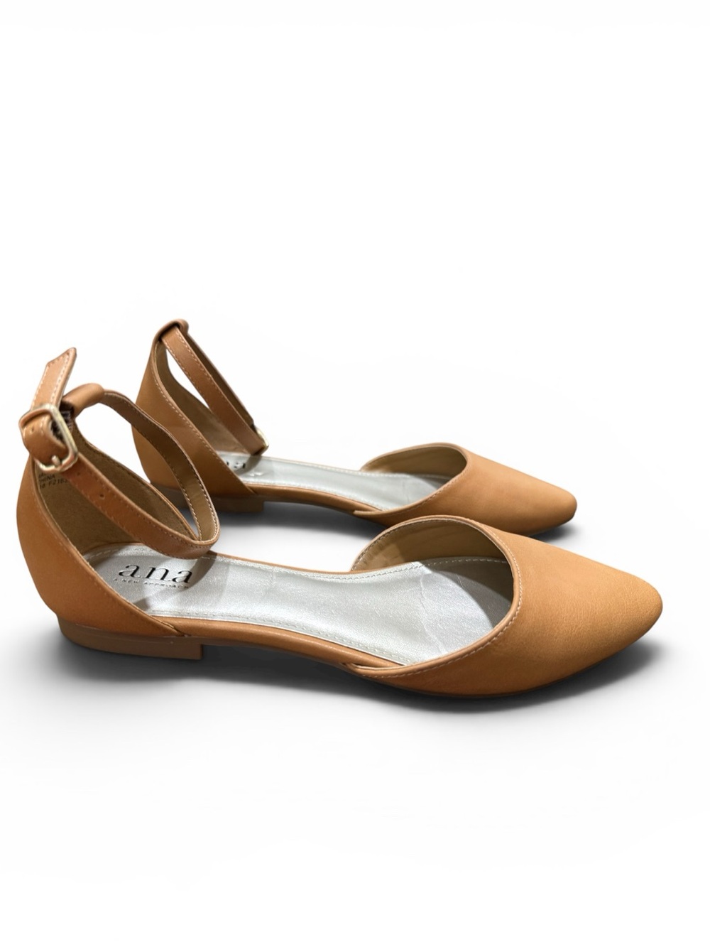A.N.A. Darrell Tan Ankle-Strap Pointed Flats. Size 6M